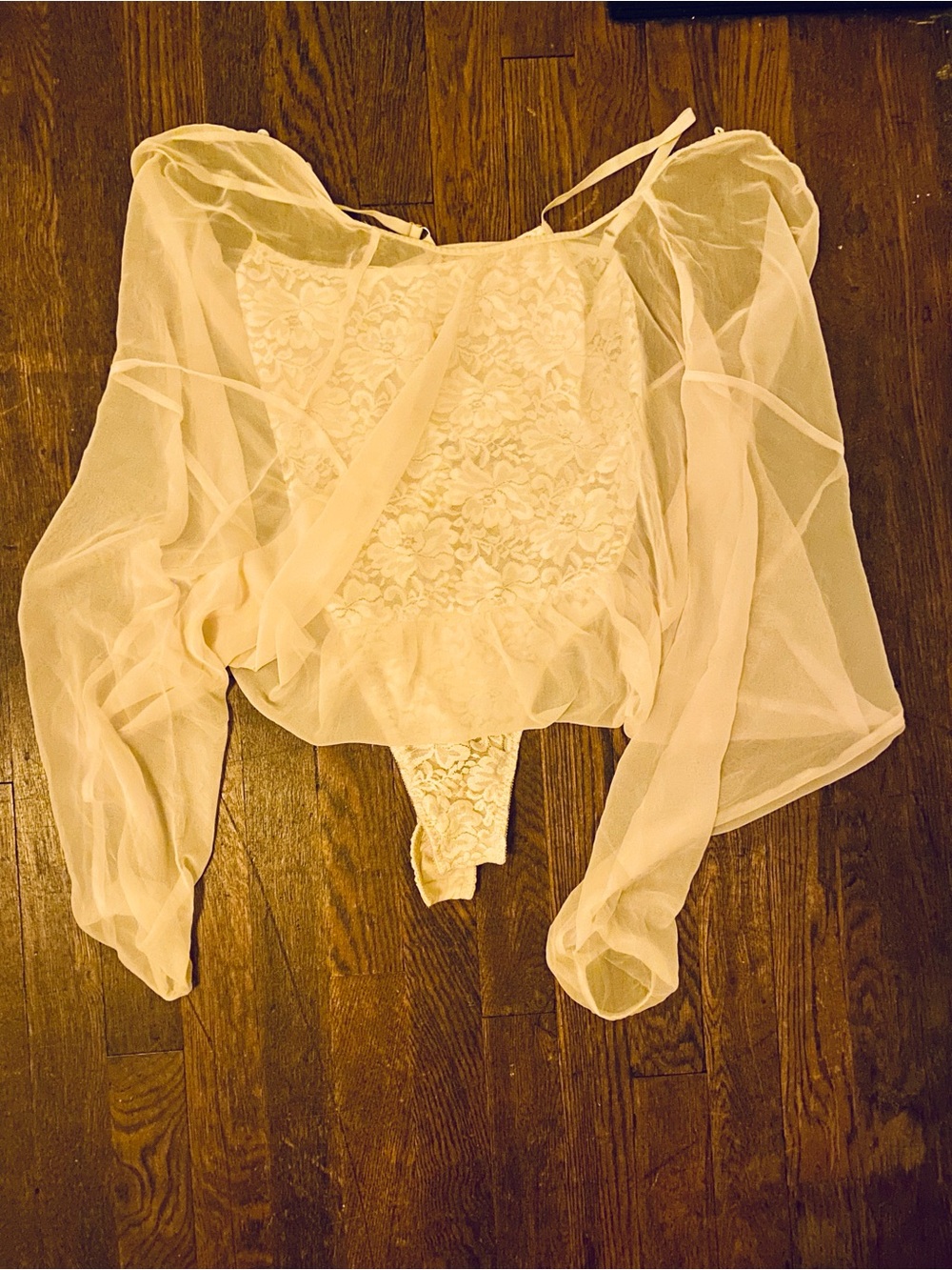 Sheer Lace Bodysuit in White - Women's Intimates